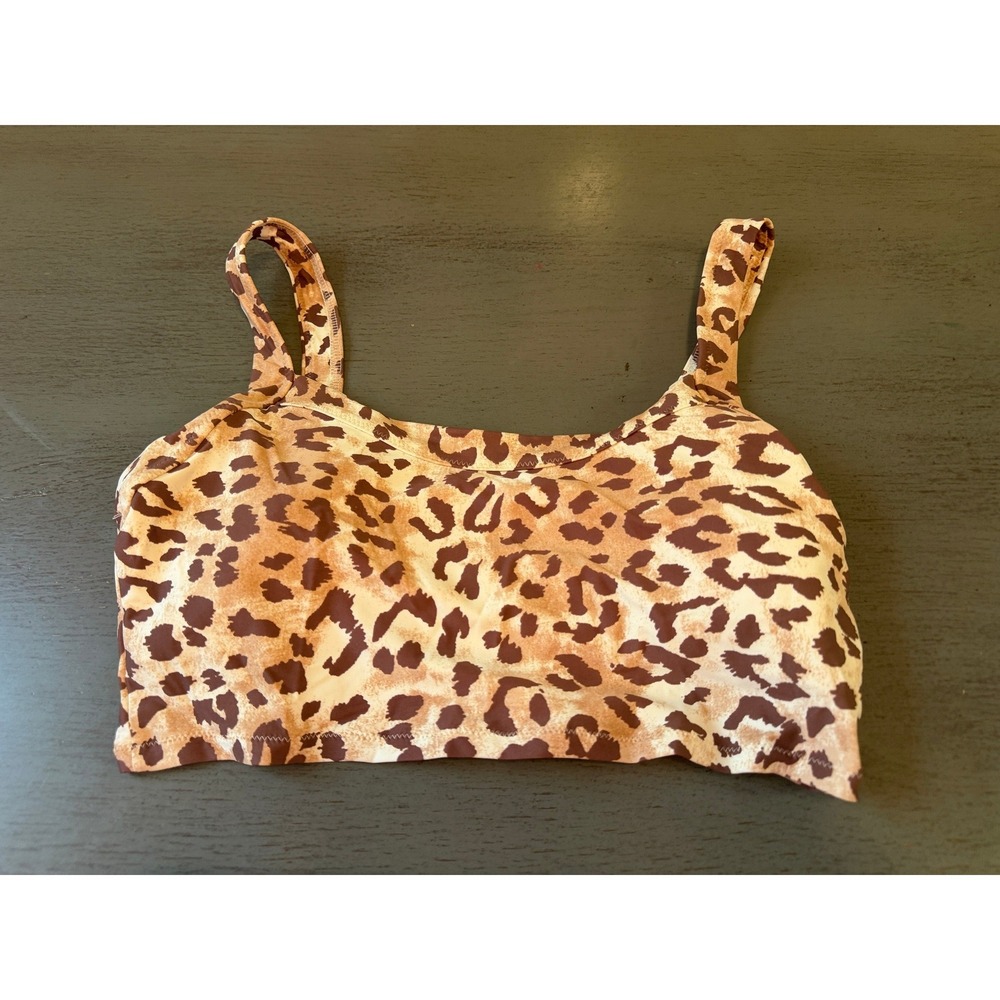 Aerie Real Leopard Print Bikini Top Brown Tan Animal Scoop Neck Medium